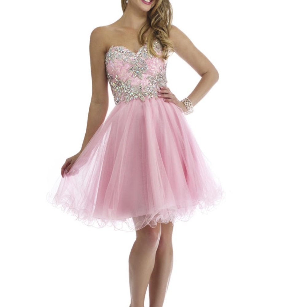 Prom Dress Pink Strapless Sweetheart Beaded Sequin Tulle Cocktail Formal Size 10